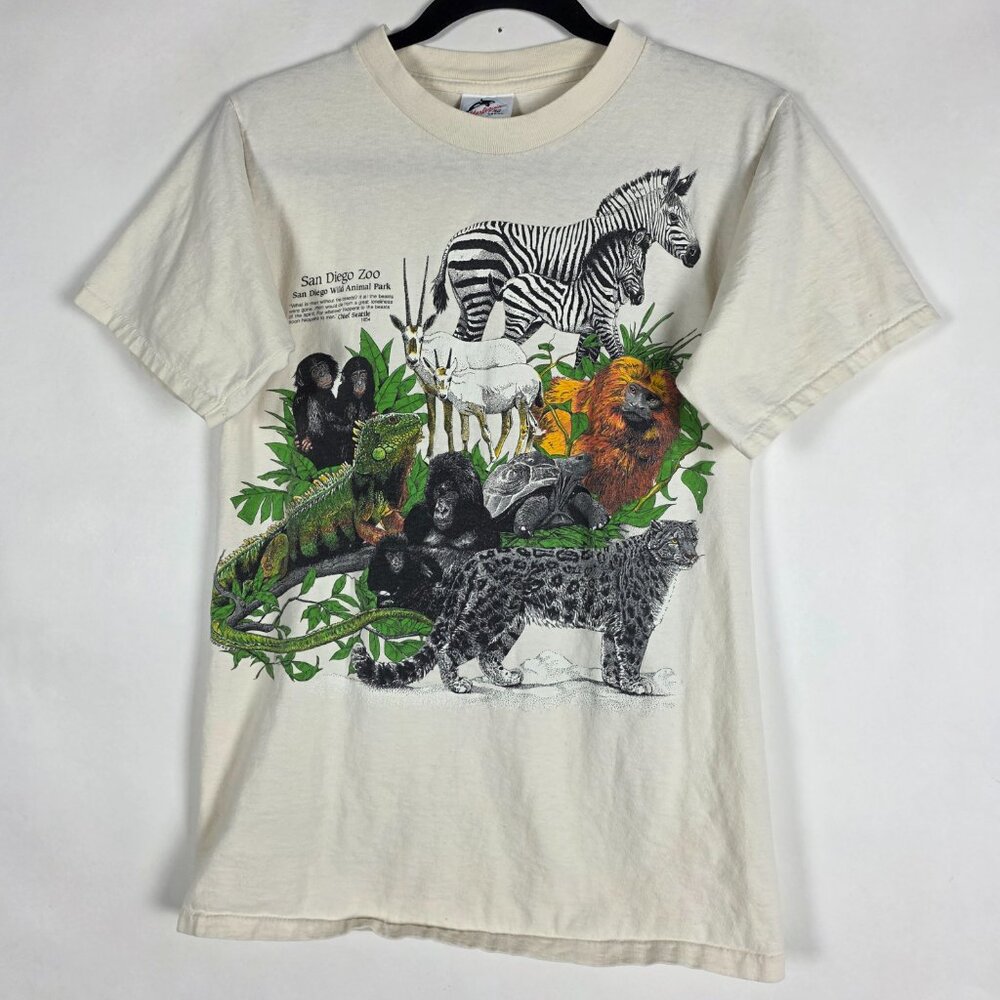 Vintage 80s Harlequin San Diego Zoo Animals Mens Medium Short Sleeve T Shirt